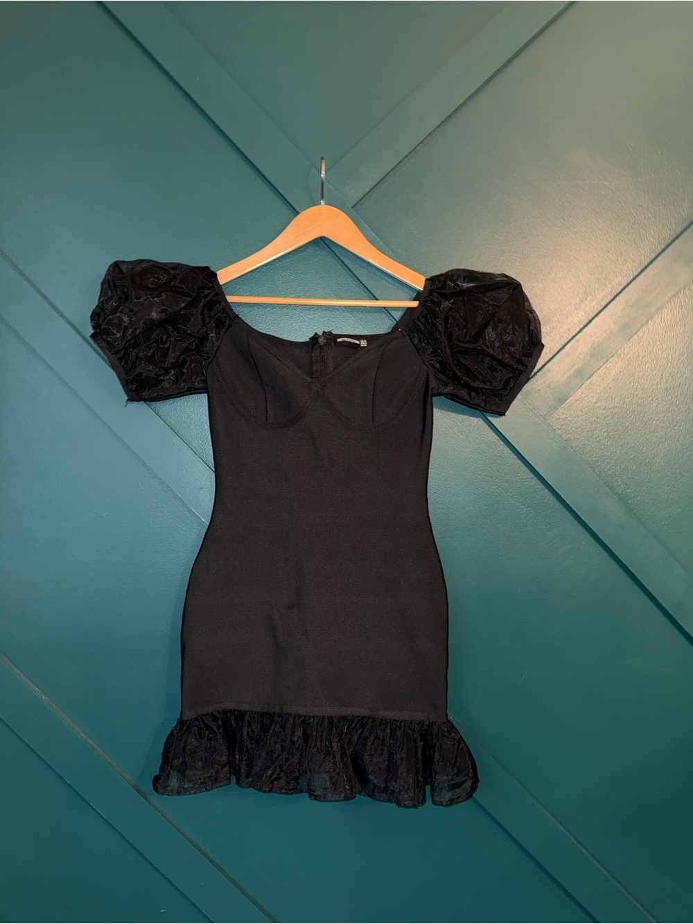 Black Puff Sleeve Mini Dress Cottagecore Romantic Coquette Goth Chic Party - Picture 2 of 6